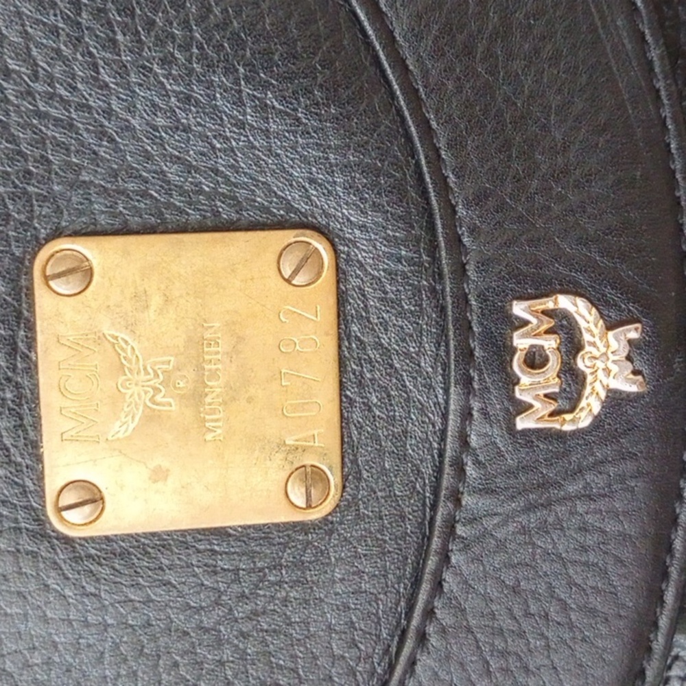 MCM Black Leather Backpack with Gold Accents - Picture 5 of 11